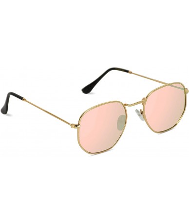 Rimless Geometric Round Gold Frame Retro Sunglasses - Gold Frame / Mirror Pink Lens - C018DSRUMOZ $12.98