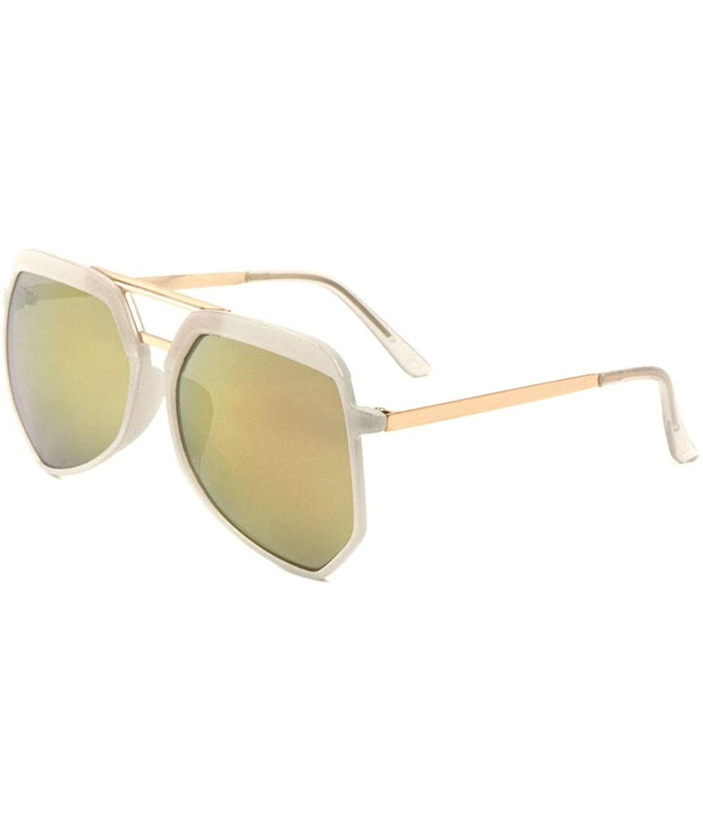 Aviator Color Mirror Lens Thick Brow Modern Geometric Aviator Sunglasses - Rose Gold White - CZ190ERE6YI $12.37