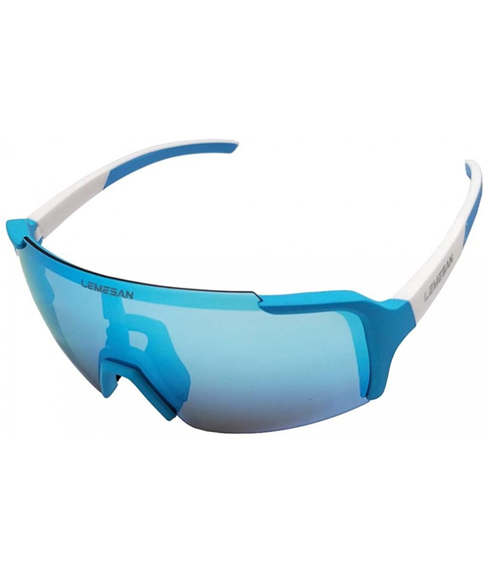 Round Polarized Sports Sunglasses Cycling Glasses Baseball Running Fishing Driving - 04blue(lightbluelens) - CG18XXW6X6M $15.41