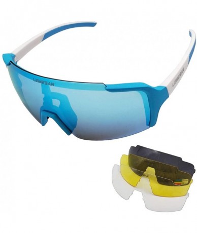 Round Polarized Sports Sunglasses Cycling Glasses Baseball Running Fishing Driving - 04blue(lightbluelens) - CG18XXW6X6M $15.41