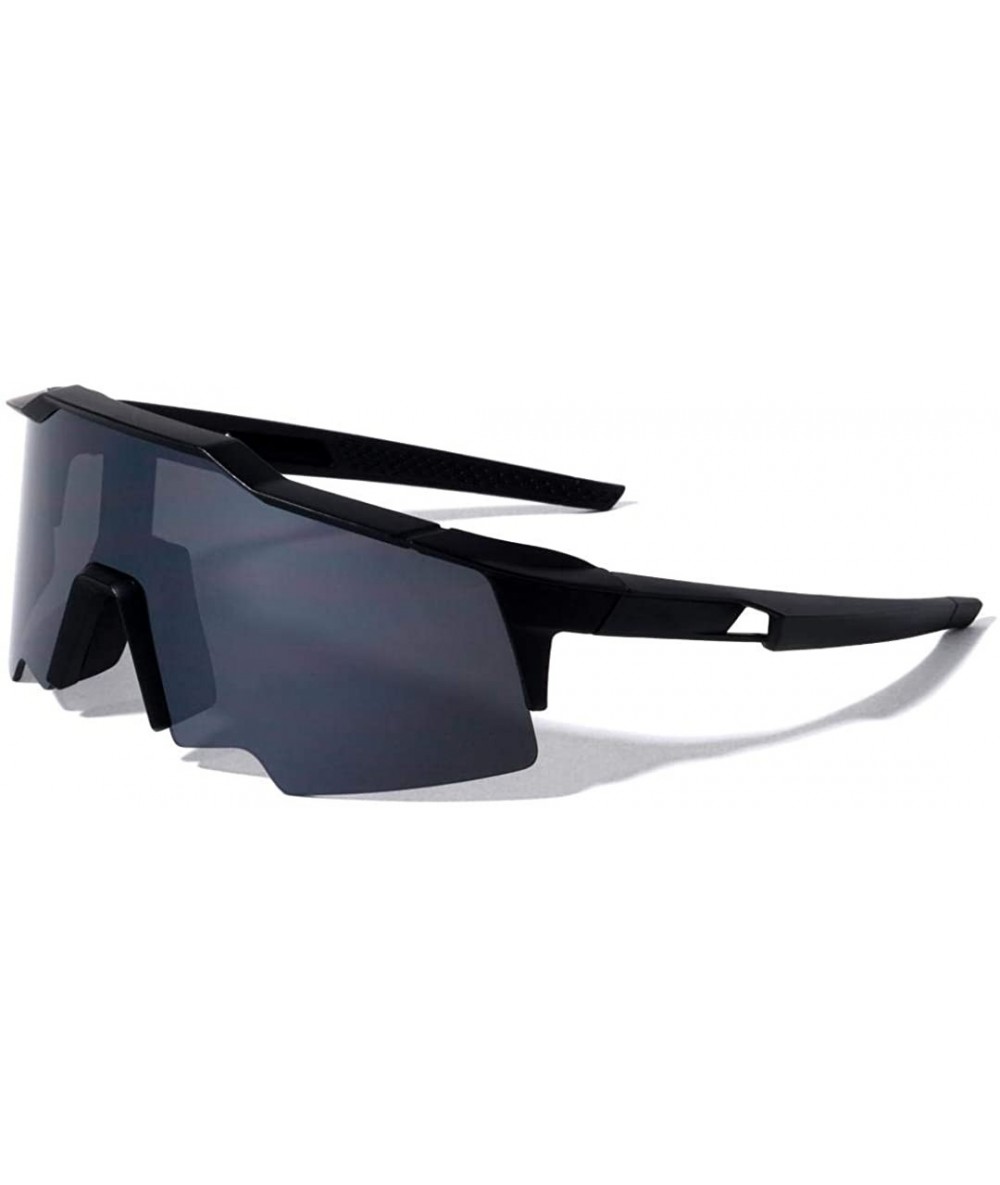 Wrap Oversized Semi Rimless Sport Wrap Around Shield Sunglasses - Black Frame Version 2 - CJ19E7A2NXG $13.37