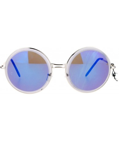 Round Designer Fashion Sunglasses Womens Round Circle Frame Beveled Lens - Silver (Blue Mirror) - CJ1884UUX64 $14.38