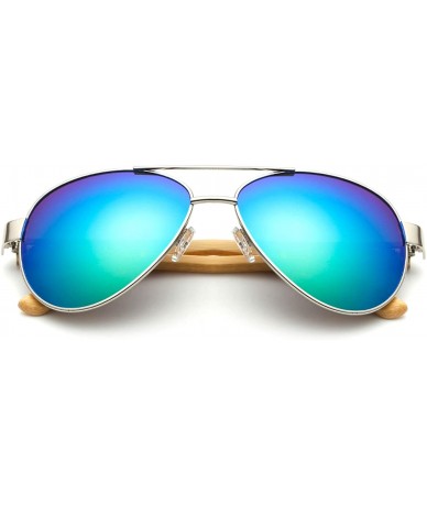 Round Bamboo Pilot Sunglasses Men Wooden Metal Women Er Mirror Sun Glasses Drive Retro De Sol - Kp1510 C1 - CS198AI5TZW $16.71