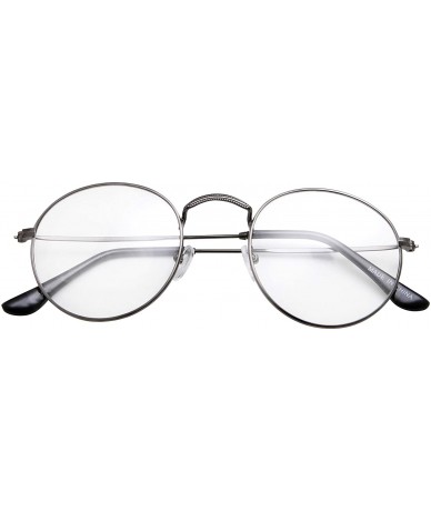 Semi-rimless Retro Round Clear Lens Glasses Metal Frame - Gunmetal - CO12ODVP5QD $10.58