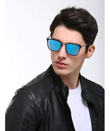 Rectangular Men's Polarized Driving Sunglasses for Men fashion Men UV400 - Silver+black/Silver - C418I3OR6ET $10.45