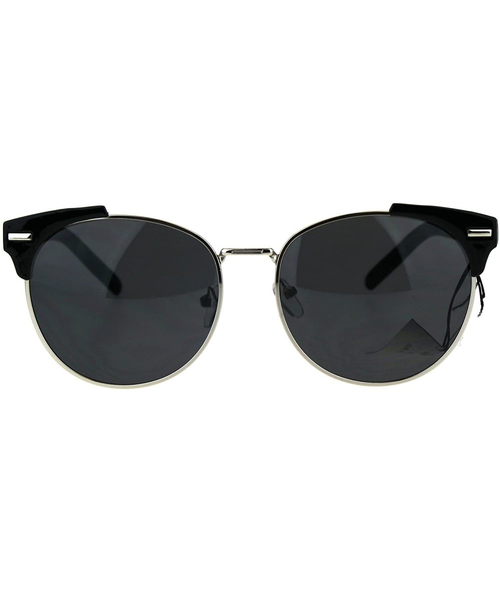 Round Retro Vintage Style Half Rim Horned Tip Hipster Mens Sunglasses - Black - CB1820IY2TT $7.30