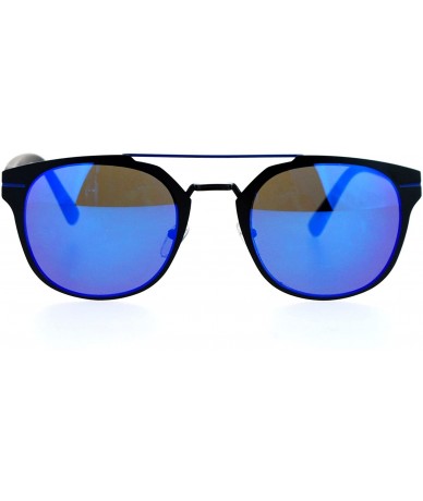 Sport Metal Double Bridge Flat Top Horn Rim Sport Sunglasses - Blue - C012DI9C49B $11.20