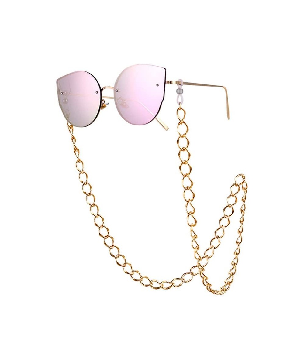 Round Unisex Glasses Chain + Gold Frame Powder + Glasses Case Glasses Cloth Set Vintage Round Sunglasses (F) - CO1973DUT5Y $1...