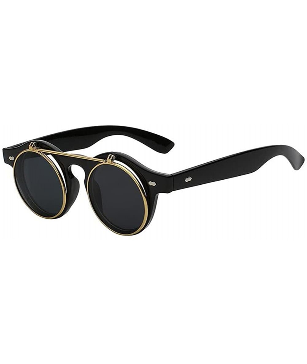 Round Women UV400 Retro Vintage Sunglasses Men Flip Up Round Shade Glass Eyeglasses - Black - CS18C8KH7K6 $11.75