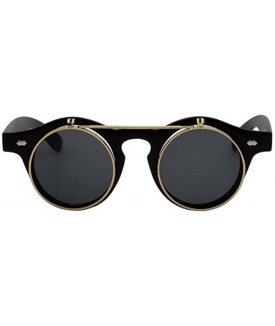 Round Women UV400 Retro Vintage Sunglasses Men Flip Up Round Shade Glass Eyeglasses - Black - CS18C8KH7K6 $11.75