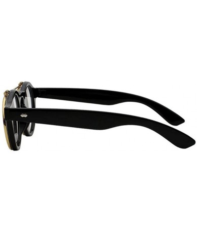 Round Women UV400 Retro Vintage Sunglasses Men Flip Up Round Shade Glass Eyeglasses - Black - CS18C8KH7K6 $11.75