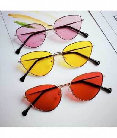 Goggle Retro Cat Eye Sunglasses Women Yellow Red Lens Sun Glasses Fashion Light Weight Sunglass Vintage Metal Eyewear - C9197...