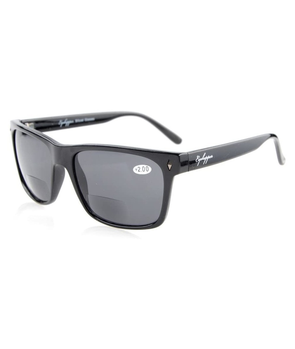 Rimless UV400 Bifocal Sunglasses Square Frame Oversize Sunshine Readers Black +1.0 - Qst466 Black - CB12GYTVVLT $13.49