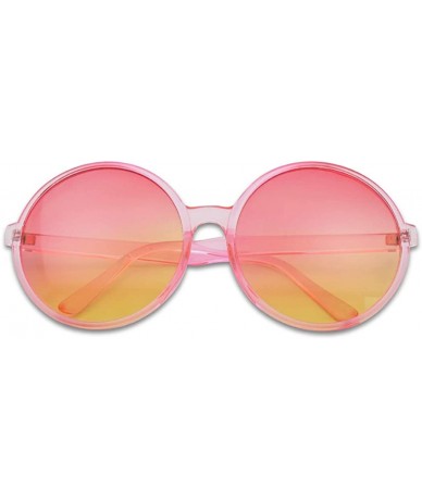 Oval Round Two Tone Color Tinted Large Circular Festival Sunglasses Plastic Frame - Pink Frame - Pink Yellow - CY18IQHW868 $8.39