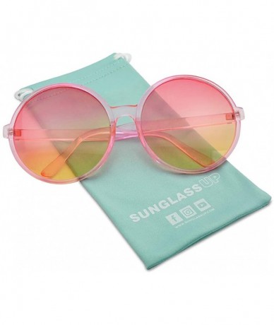 Oval Round Two Tone Color Tinted Large Circular Festival Sunglasses Plastic Frame - Pink Frame - Pink Yellow - CY18IQHW868 $8.39