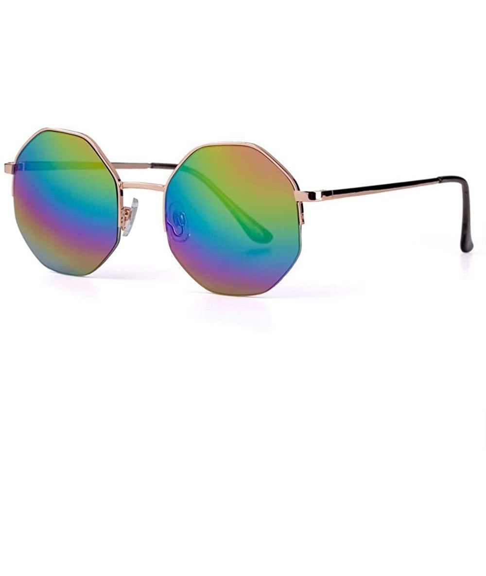 Aviator Fashion Sunglasses Women Brand Designer Metal Frame Polygon Clear Lens Purple - Rainbow Color - CH18YR286KH $8.49