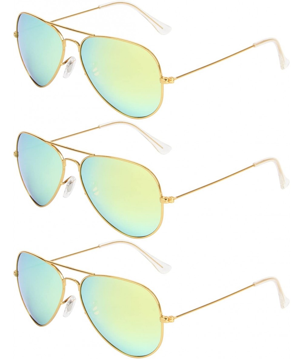 Aviator Classic Aviator Metal Frame Sunglasses Men Women Glasses Lmo-025 - 3 Pairs Yellow Green - CG125TBZSKD $33.71