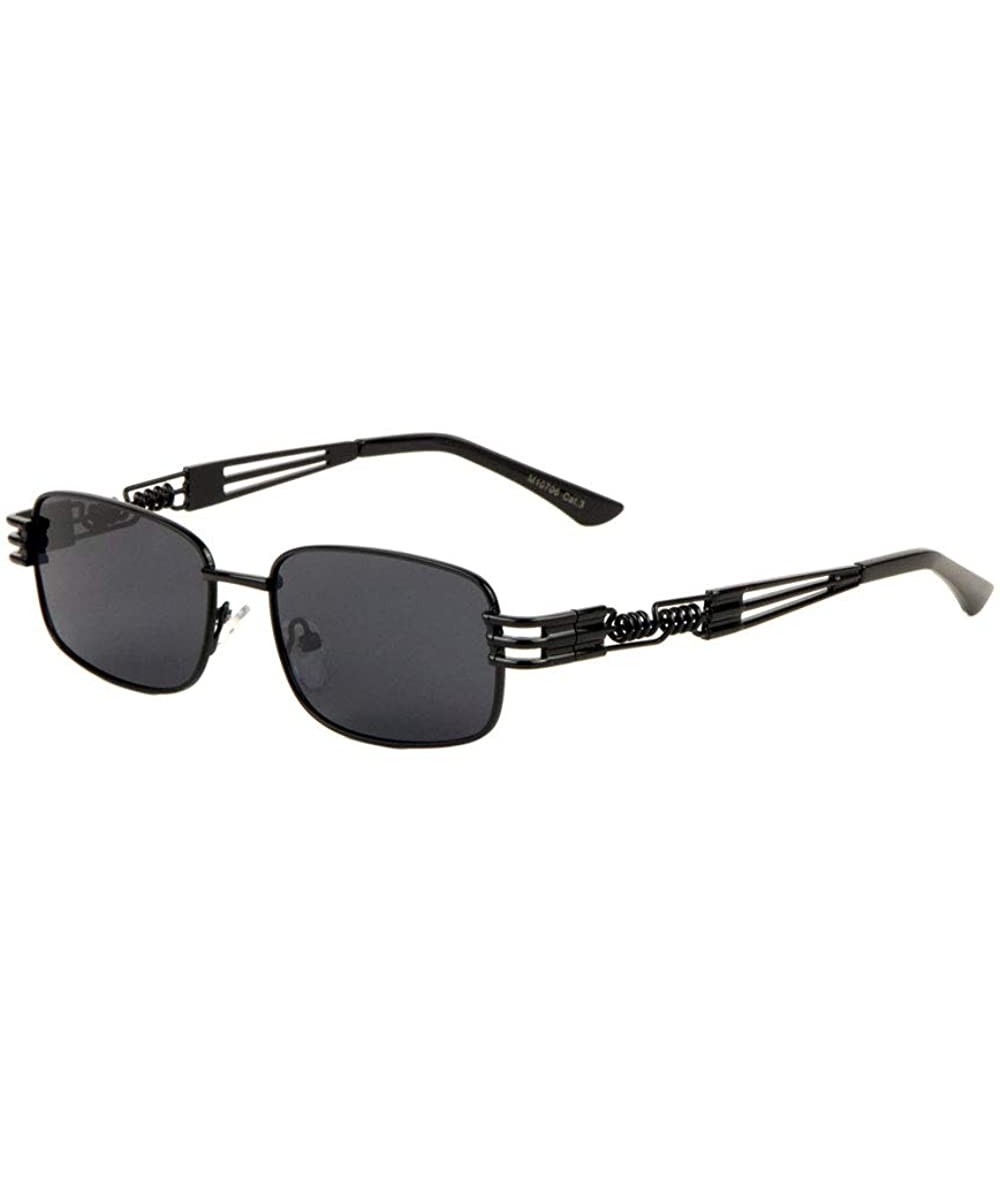 Rectangular Flat Rectangular Lens Metal Cut Spring Temple Sunglasses - Black - CP197U66O96 $14.32