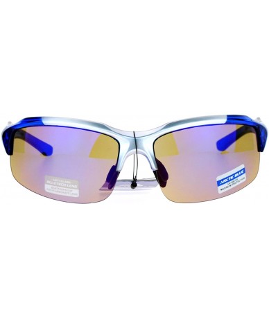 Sport Arctic Blue Bluetech Mirrored Lens Baseball Half Rim Sport Sunglasses - Silver Blue - CH12MYK5444 $9.11