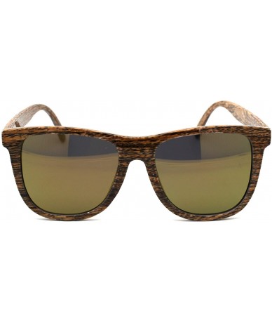 Rectangular Mens Wood Grain Oversize Horn Rim Color Mirror Sunglasses - Medium Wood Gold Mirror - CI192WT4LLX $11.92