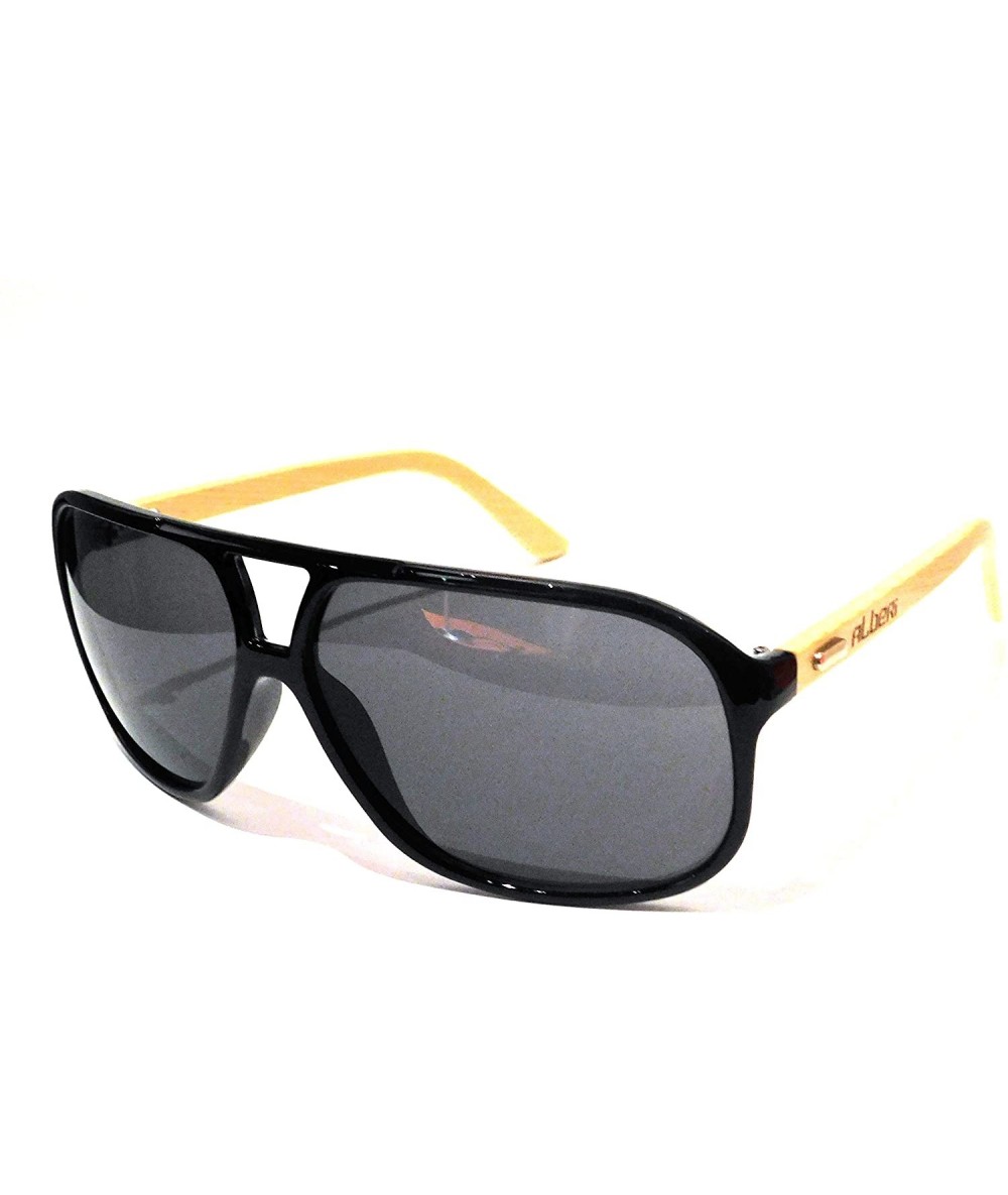 Rectangular Black Lens with Black Frames and Bamboo Arms UV400 Protection - CA18E7GDQNO $18.75