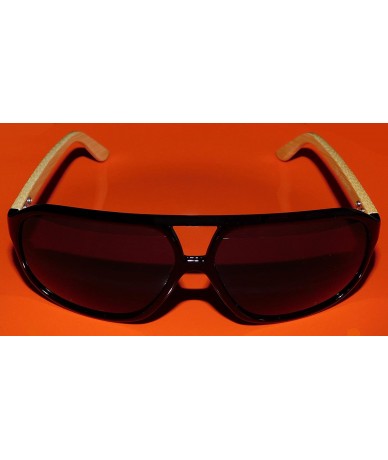 Rectangular Black Lens with Black Frames and Bamboo Arms UV400 Protection - CA18E7GDQNO $18.75