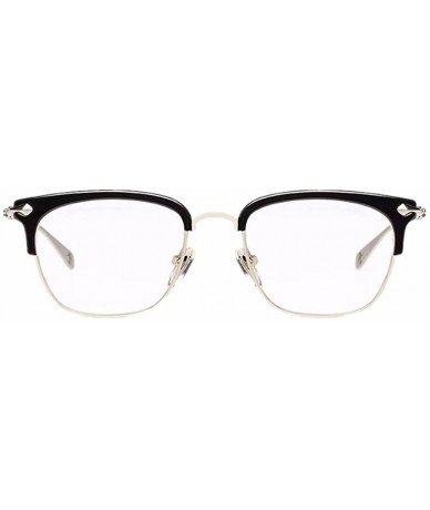 Aviator Retro Half Frame Horn Rimmed Clubmaster Optics 50mm Clear Lens Glasses - Silver - CZ18967U8XM $10.14