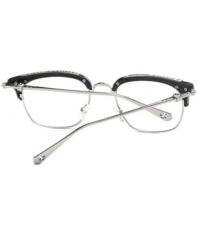 Aviator Retro Half Frame Horn Rimmed Clubmaster Optics 50mm Clear Lens Glasses - Silver - CZ18967U8XM $10.14