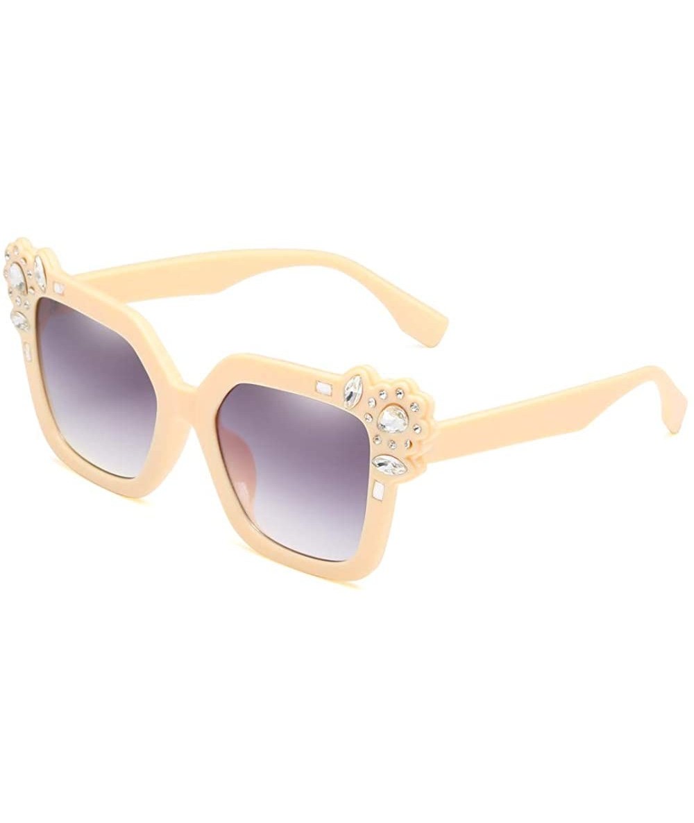 Aviator Neutral Cat Eye Sunglasses Fashion Rhinestone Decoration UV400 Large Frame Eyewear - Beige - C718TQX7NEY $8.09