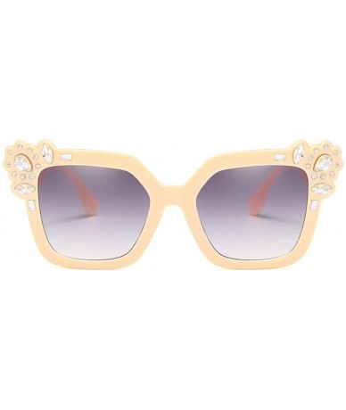 Aviator Neutral Cat Eye Sunglasses Fashion Rhinestone Decoration UV400 Large Frame Eyewear - Beige - C718TQX7NEY $8.09