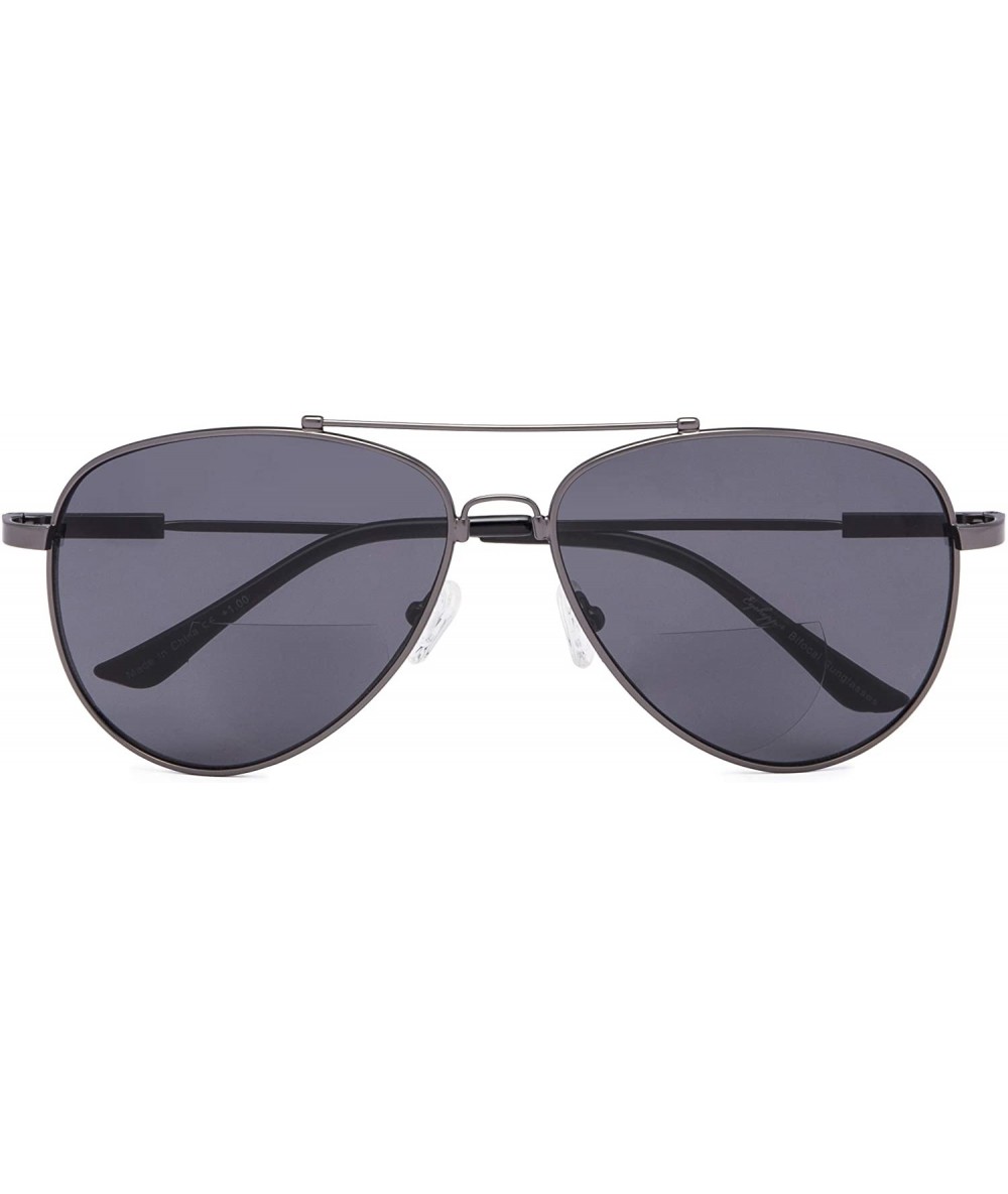 Aviator Memory Bridge and Arm Bifocal Sunglasses Polit Style Sunshine Readers Men Women - Gunmetal-grey-lens - CI18N0LNU03 $1...