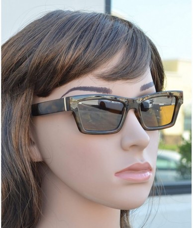 Rectangular Retro Small Rectangular Cat Eye Sunglasses for Women with Flat Lens - Tortoise + Amber Brown - CB195D5QTA4 $16.06