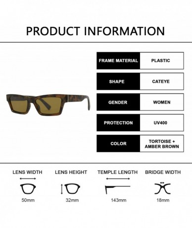 Rectangular Retro Small Rectangular Cat Eye Sunglasses for Women with Flat Lens - Tortoise + Amber Brown - CB195D5QTA4 $16.06