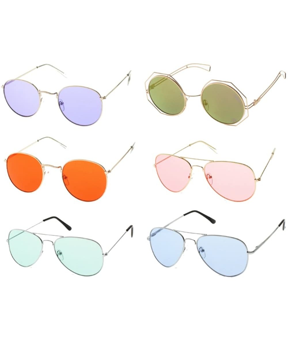 Aviator GIRLS GETAWAY WOMEN'S VACATION SUNGLASSES BULK 6 PACK - Trendy Retro Fashion Pool Vegas UV400 - CA18E0CRHDY $21.08