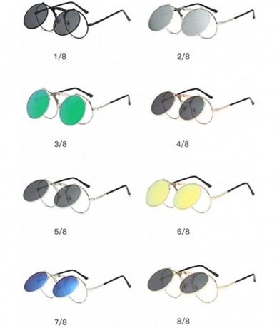 Round Vintage steampunk gothic style round frame flip sunglasses for men women - 3 - C818WZUQL9A $23.05