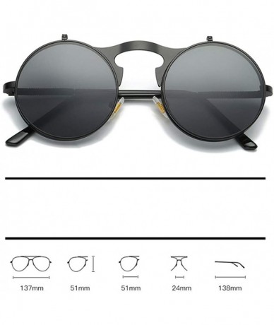 Round Vintage steampunk gothic style round frame flip sunglasses for men women - 3 - C818WZUQL9A $23.05