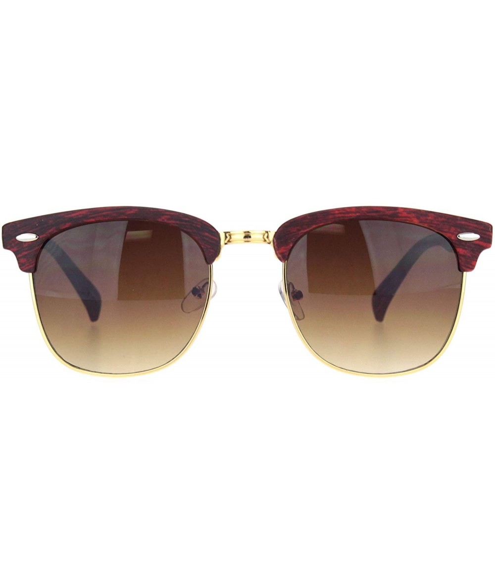 Rectangular Mens Woodgrain Half Horn Rim Hipster Retro Sunglasses - Red Wood Brown - CP18N60IH49 $9.23