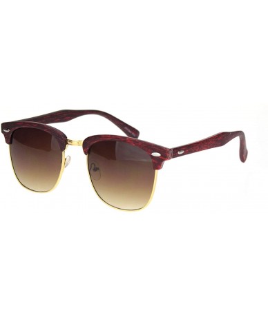 Rectangular Mens Woodgrain Half Horn Rim Hipster Retro Sunglasses - Red Wood Brown - CP18N60IH49 $9.23