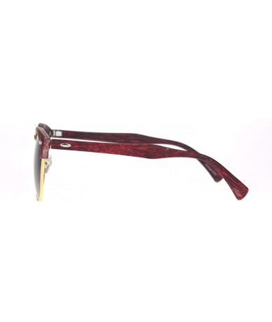 Rectangular Mens Woodgrain Half Horn Rim Hipster Retro Sunglasses - Red Wood Brown - CP18N60IH49 $9.23