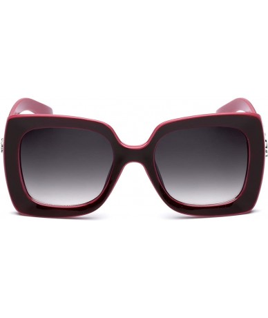 Round Square Frame Vintage Retro Women's Sunglasses - Dark Red - Pink - Gradient Smoke - C111P3R4913 $7.92