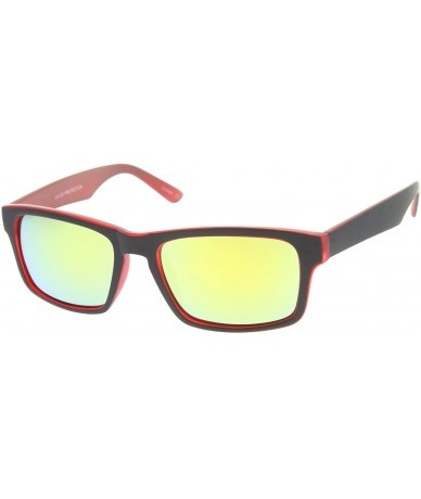 Rectangular Action Sport Two-Toned Horn Rimmed Frame Color Mirror Lens Matte Rectangle Sunglasses 55mm - CM12H0L9FCR $7.90