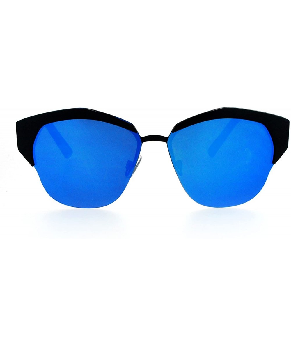 Butterfly Retro Chic Sunglasses Womens Fashion Half Rim Flat Frame Flat Lens - Black (Blue Mirror) - CJ188QO9OOQ $13.85