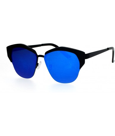 Butterfly Retro Chic Sunglasses Womens Fashion Half Rim Flat Frame Flat Lens - Black (Blue Mirror) - CJ188QO9OOQ $13.85