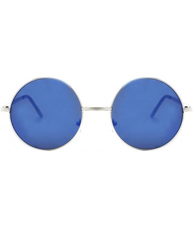 Round John Lennon 60's Vintage Round Hippie Sunglasses P2012 - Silver Blue Mirror - CF18Q72CTLO $12.47