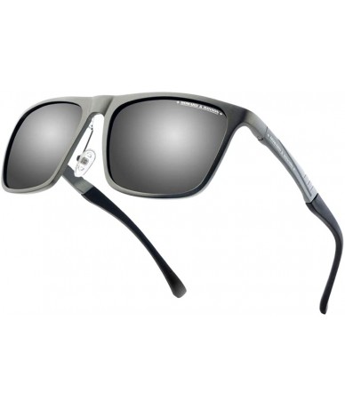 Rectangular Rectangular Metal Sunglasses for Men Women- Polarized- Al-Mg- Vintage - Grey Frame + Black Lens - C418ACQYCHU $17.11