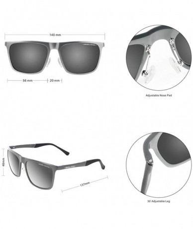 Rectangular Rectangular Metal Sunglasses for Men Women- Polarized- Al-Mg- Vintage - Grey Frame + Black Lens - C418ACQYCHU $17.11