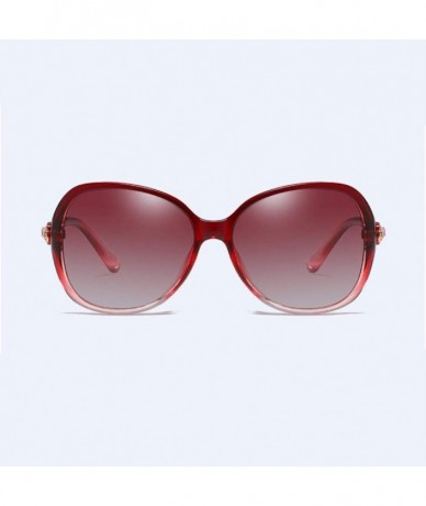 Oversized Polarized Sunglasses Classic Large Frame Driving with Drills for Women's Ultraviolet Protection - Gradual Red - CN1...