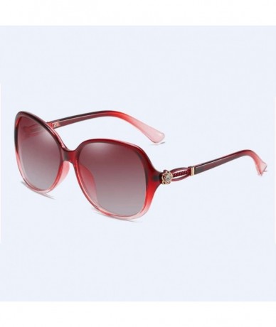 Oversized Polarized Sunglasses Classic Large Frame Driving with Drills for Women's Ultraviolet Protection - Gradual Red - CN1...