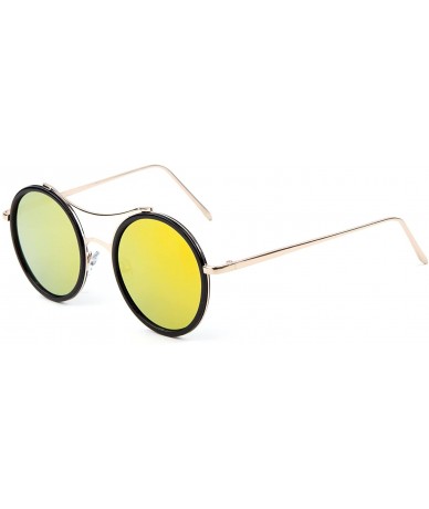 Round Round Curved Top Bar Double Color Frame Sunglasses - Gold Black - CC1903UMDXT $14.20