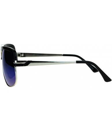 Square Mens Fashion Sunglasses Designer Style Flat Top Square Frame UV 400 - Black (Blue Mirror) - CH187Q4HLMH $10.14